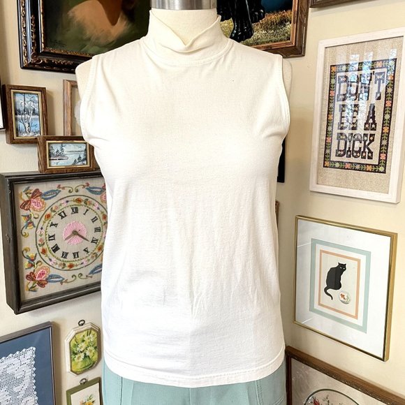 Talbots Very Soft Classic Off-White 100% Cotton Mock Neck Sleeveless Top Size M - Picture 1 of 4